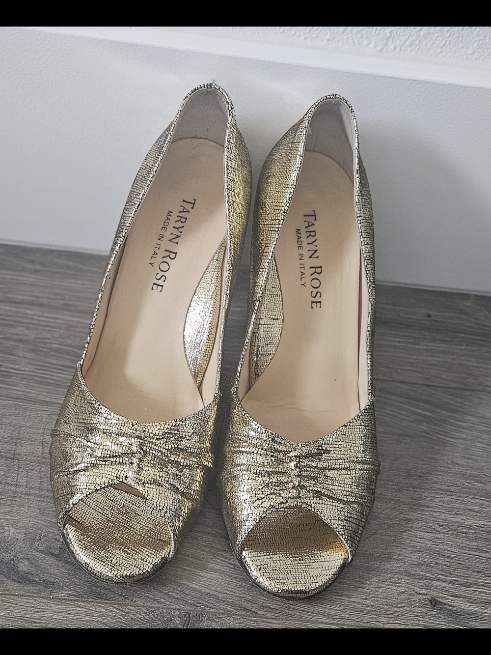 Taryn Rose Gold Metallic 3" Heel Peep Toe Shoes Size 40  9 -9.5 US